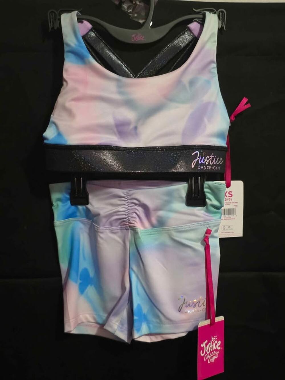 Justice Dance Gym Butterfly Cloud Dye Bra and Shorts Set XS (5/6) NWT